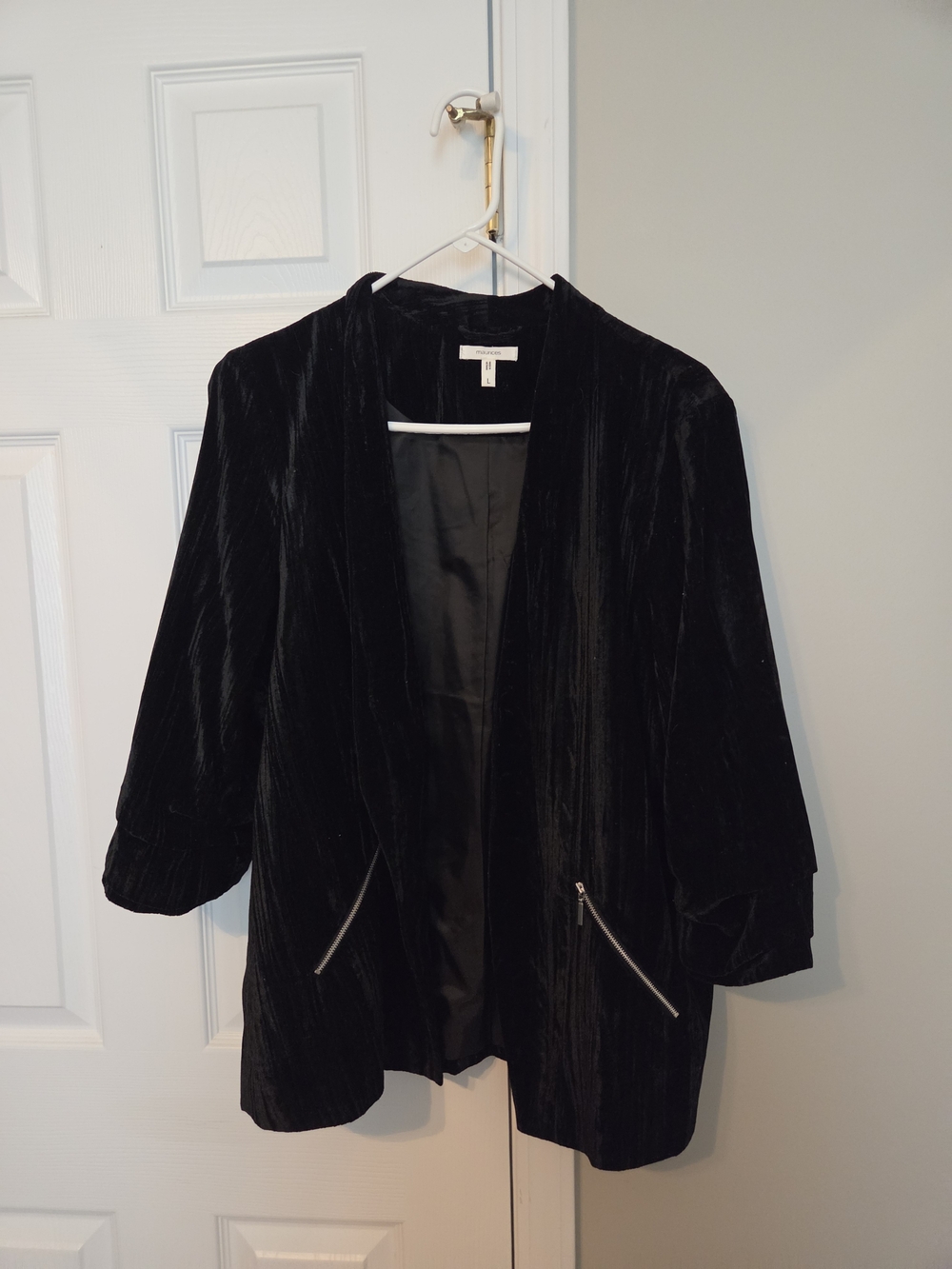 Maurices Black Velvet Open-Front Blazer with Zip Pockets